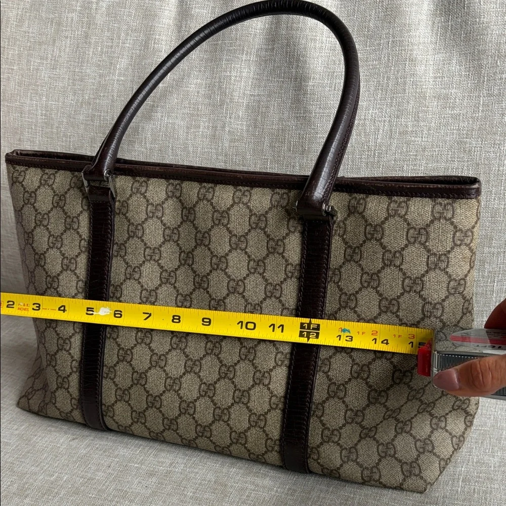 Gucci Beige Monogram Canvas Tote with Dark Brown Leather Accent - Picture 4 of 7
